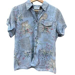 Vintage Paradise Bay Safari lions, Tigers, Zebra Button up blouse shirt Size Med